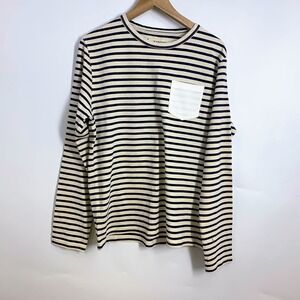 Barque Women's Striped Long Sleeve Pocket‎ T Shirt Cream Navy Womens Casual Top